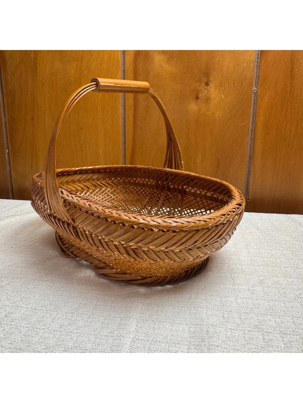 Vintage Woven Wicker Basket With Handle Oval Boho Cottage Farmhouse Decor